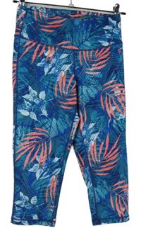Dámské modro-růžové květované sportovní capri legíny Tchibo 