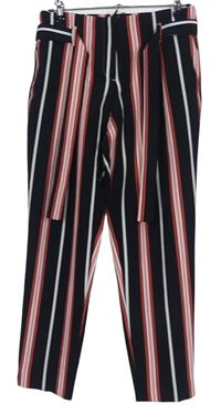 Dámské černo-růžové pruhované volné kalhoty s páskem River Island 