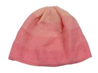 Růžová pruhovaná úpletová čepice