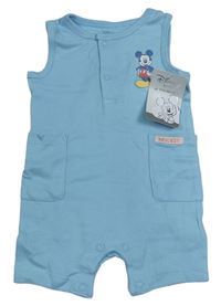 Světlemodrý kraťasový bavlněný overal s Mickey Mousem zn. Disney