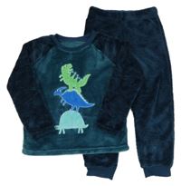 Smaragdovo-tmavomodré chlupaté pyžamo s dinosaury Nutmeg