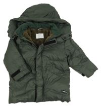 Khaki šusťákový zimní kabát s kapucí Zara