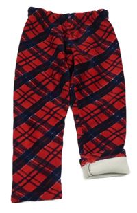 Červeno-tmavomodré kárované plyšové zateplené legíny Topolino