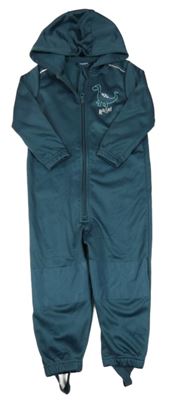 Zeleno-petrolejový softshellový overal s dinosaurem a kapucí Lupilu