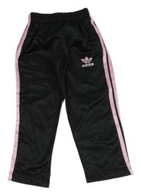 Černo-růžové sportovní tepláky s pruhy a logem Adidas