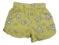 Žluté plátěné kraťasy se srdíčky a kapsami