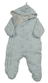 Světlemodrá zateplená kombinéza s dinosaury a kapucí Mothercare