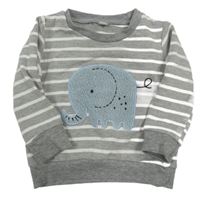 Šedo-bílá pruhovaná mikina se slonem 