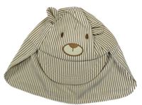 Bílo-hnědá pruhovaná kšiltovka s medvídkem 