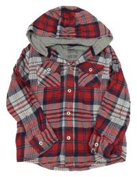 Červeno-bílo-tmavomodrá kostkovaná košile s kapucí George