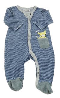 Modro-šedý pruhovaný sametový overal s tygrem Ergee