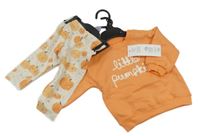 Nové - 2set - Oranžová mikina s nápisem + legíny s dýněmi F&F