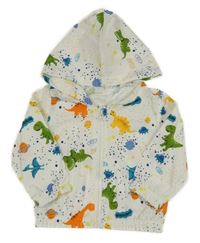Bílo-barevná šusťáková lehká bunda s dinosaury a kapucí 