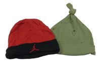 2x bavlněná čepice - červeno-černá Jordan + khaki s hvězdami 