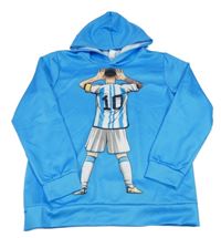 Modrá sportovní mikina s fotbalistou a kapucí 