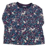 Tmavomodré květované triko s jednorožci Nutmeg