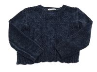 Tmavomodrý žinylkový svetr 