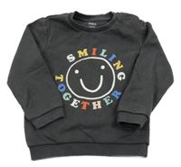 Tmavošedá mikina se smajlíkem a nápisy M&S