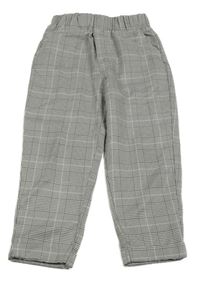 Šedo-bílo-černé kostkovano/vzorované kalhoty 