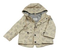 Béžová nepromokavá jarní bunda se zvířaty a kapucí Topomini