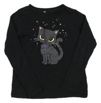 Černé triko s kočkou H&M