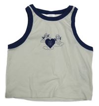 Smetanovo-tmavomodrý žebrovaný crop top s anděly Zara