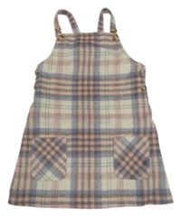 Smetanovo-lila-růžové kostkované laclové vlněné šaty Primark