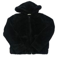 Černá chlupatá podšitá bunda s kapucí H&M