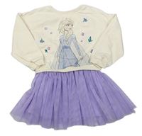 Smetanové teplákové šaty s Elsou a lila tylovou sukní M&S