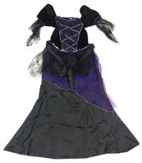 Kostým - Černo-fialové šusťákovo/sametové šaty se síťovinou