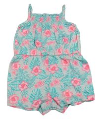 Šedý bavlněný kraťasový overal s květy Primark 