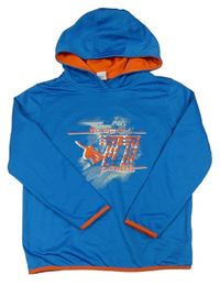 Azurovo-oranžová sportovní mikina se snowboardistou a kapucí Pocopiano