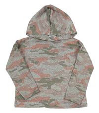 Šedo-růžovo-khaki army crop svetr s kapucí M&Co.