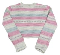 Barevný pruhovaný crop svetr s dirkovaným vzorem Primark