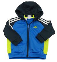 Modro-tmavomodro-limetková propínací mikina s logem a kapucí Adidas