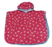 Tmavorůžové froté osuškové pončo s třešničkami a kapucí zn. Mothercare