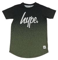 Tmavošedo-khaki ombré melírované tričko s logem Hype 
