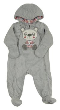 Šedá plyšová zateplená kombinéza s medvídkem a kapucí M&Co.