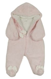 Světlerůžová kožešinová zateplená kombinéza s kapucí