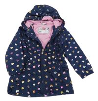 Tmavomodrá šusťáková jarní bunda se srdíčky a kapucí Topolino