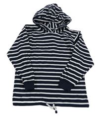 Tmavomodro-bílá pruhovaná mikina s kapucí 
