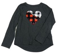 Tmavošedé triko se srdíčkem z překlápěcích flitrů Cat&Jack