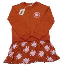 Nové - Rezavé teplákovo/lehké šaty s květy L&D