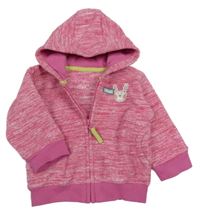 Růžová melírovaná fleecová propínací mikina se zajíčkem a kapucí M&S