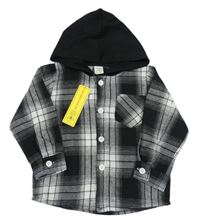 Nové- Černo-bílá kostkovaná košile s kapucí Shein