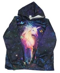Barevná vzorovaná mikina s jednorožcem a kapucí 