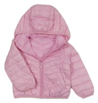 Světlerůžová šusťáková prošívaná zateplená bunda s kapucí Blukids