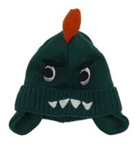 Tmavozelená pletená podšitá čepice s dinosaurem Primark