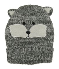 Šedá melírovaná pletená čepice s mývalem 