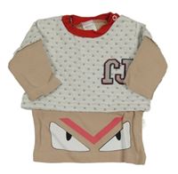 Béžovo-bílá vrsvená mikina s potiskem Jikko